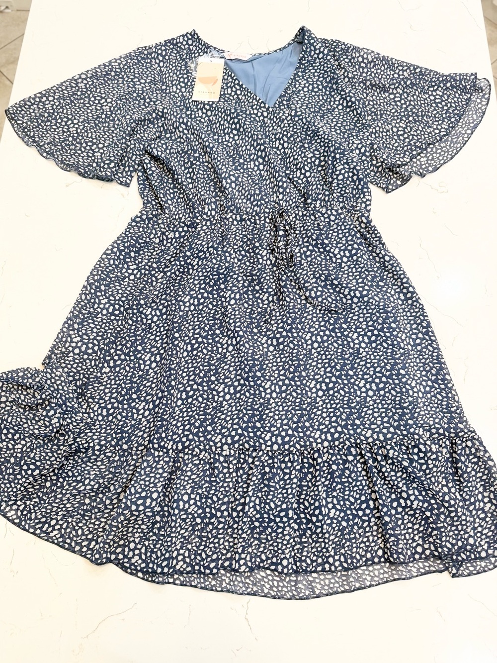 KIRUNDO navy blue & white printed midi dress